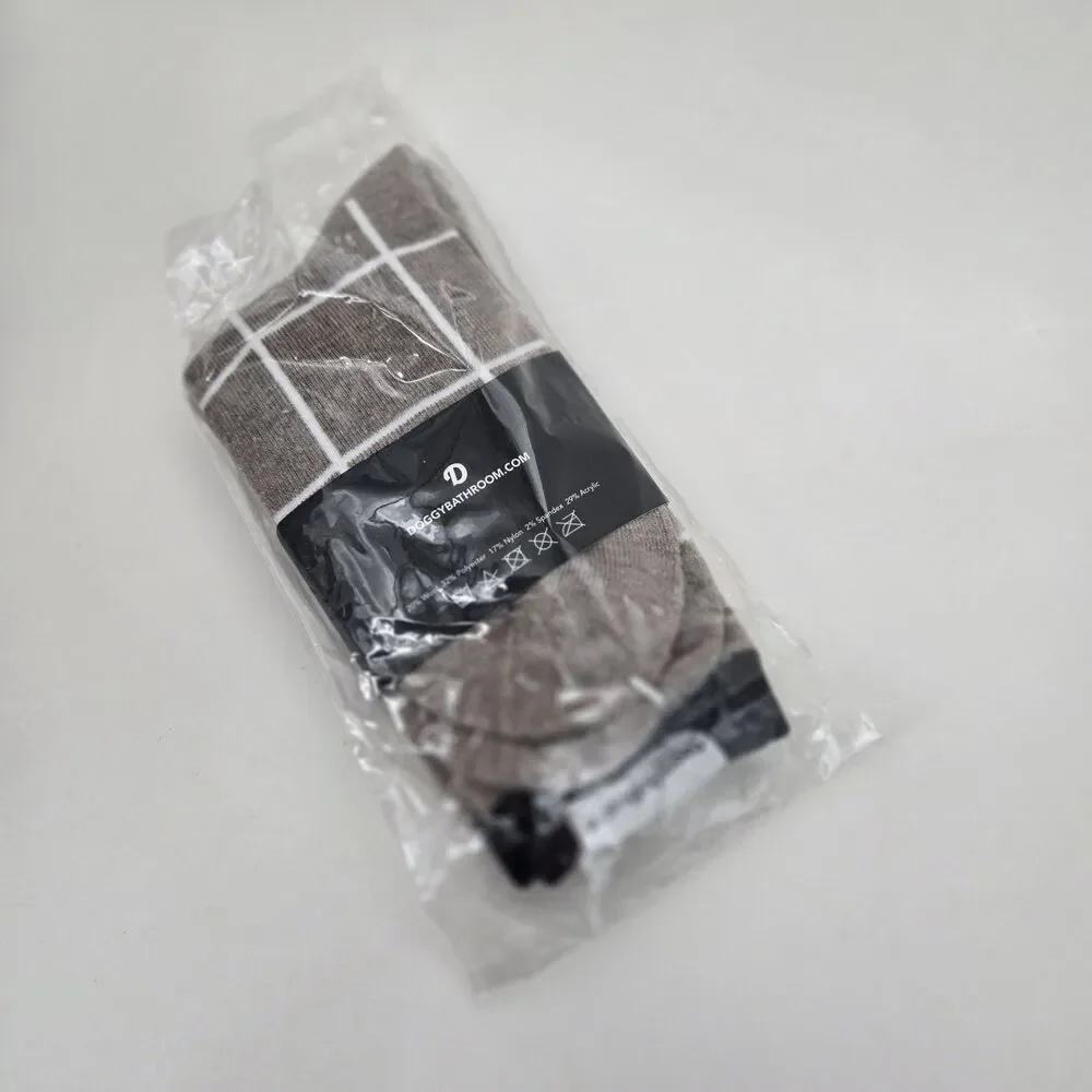 One Pair Wool Blend Taupe/White Square Pattern Doggy Bathroom‎ Crew Socks